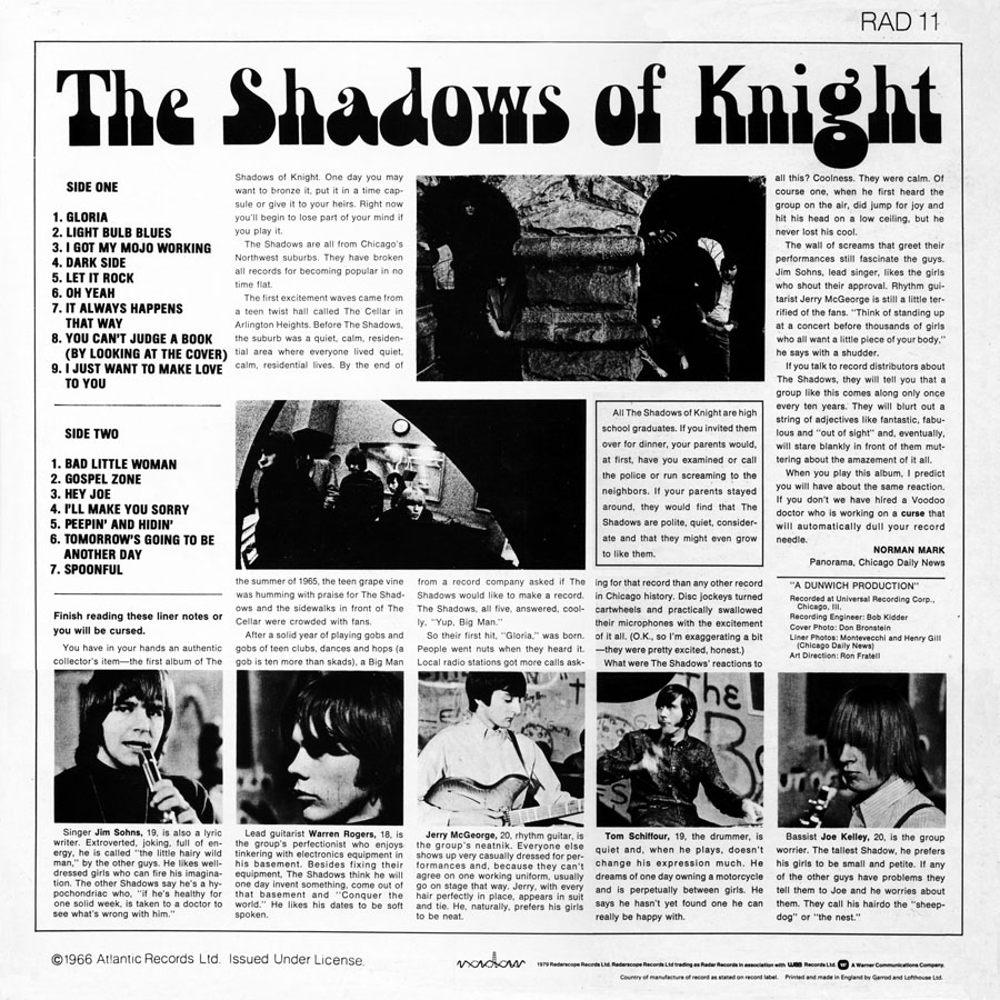 shadows of knight lp gloria radar 11 back